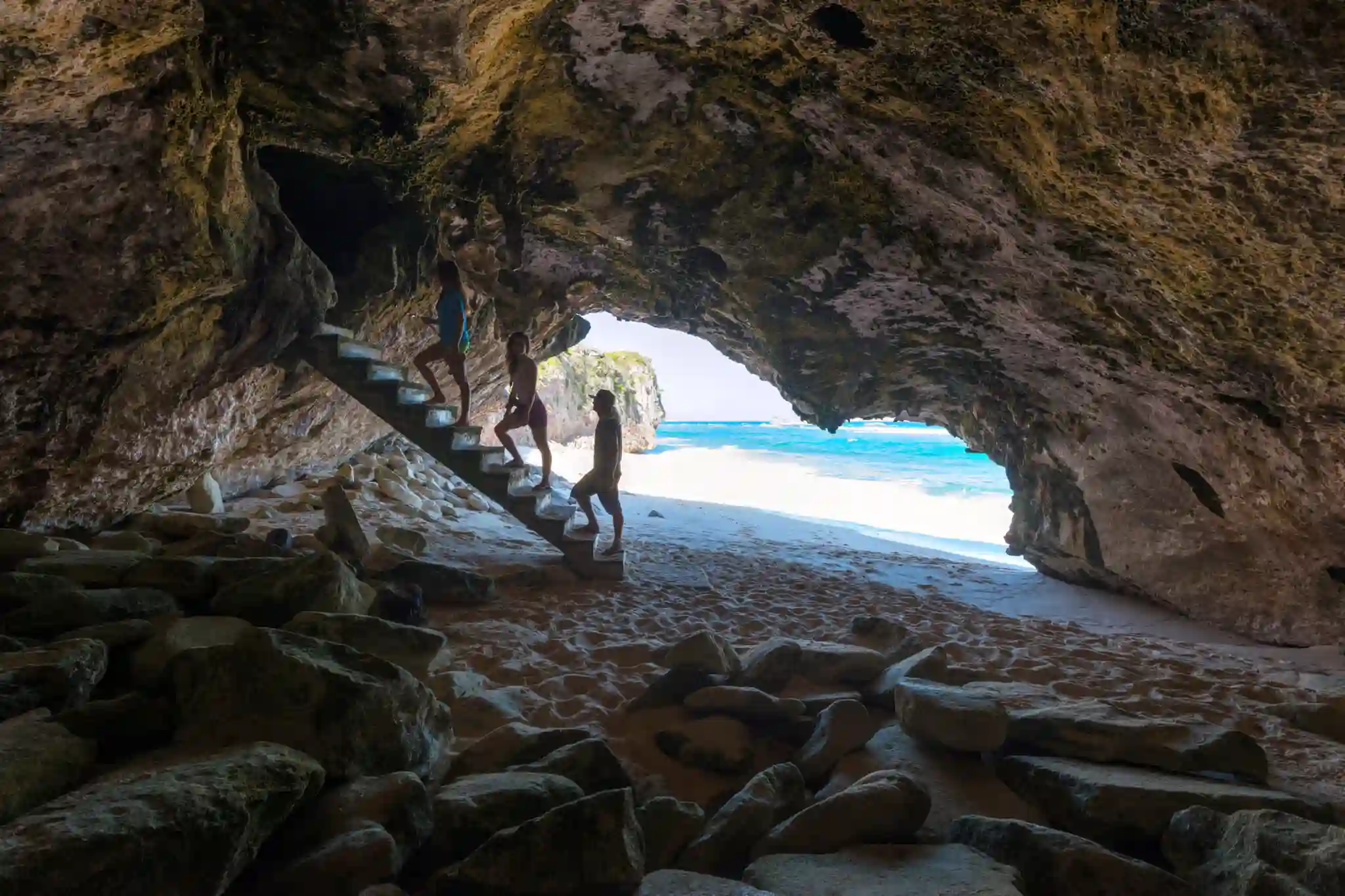 Limestone cliffs overlooking Mudjin Harbour beach and Dragon Cay on Middle Caicos