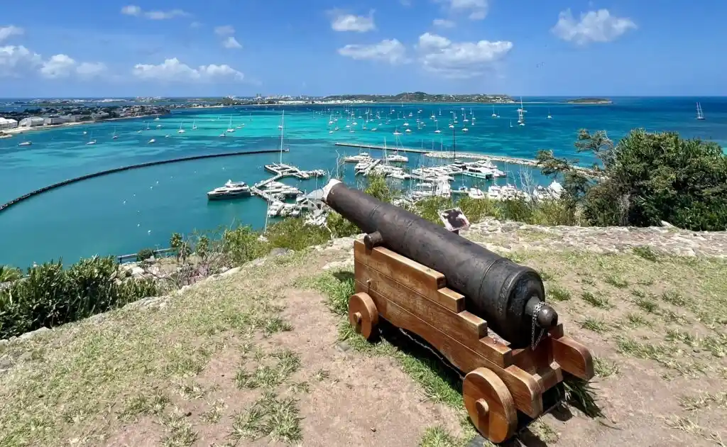 View over Marigot harbour and town from the walls of Fort Louis, Saint Martin