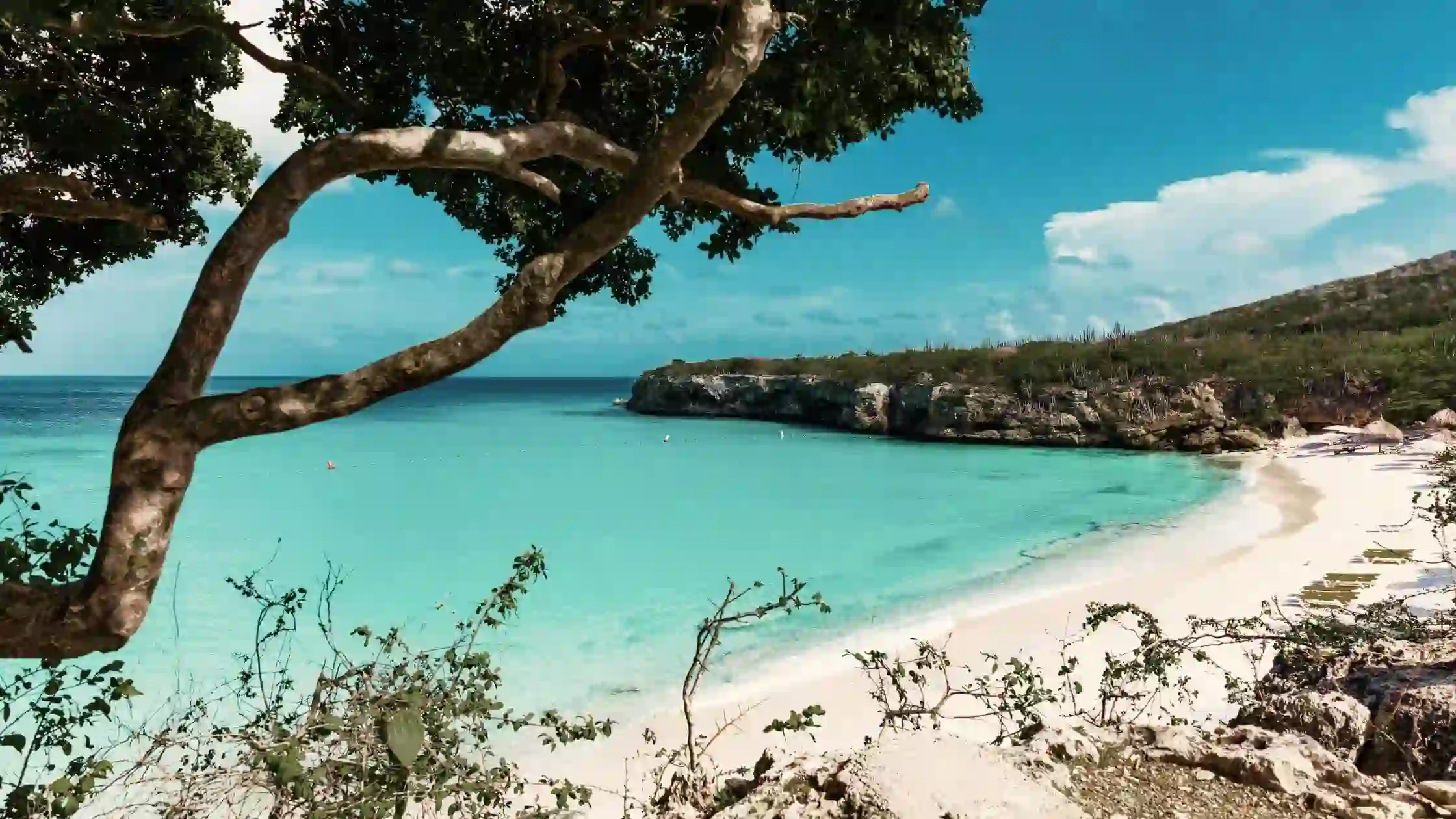 White sand and turquoise water at Grote Knip beach, also called Playa Kenepa, in western Curacao