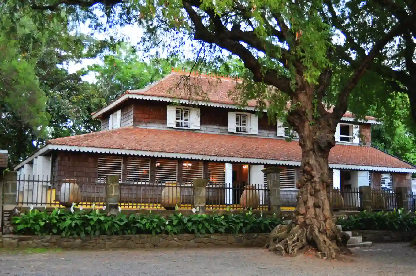 Historic plantation house and gardens at Habitation Clément rum distillery in Le François, Martinique