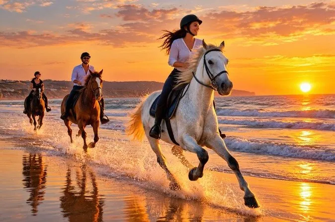Rider on horseback walking along the water's edge on Pink Sand Beach, Harbour Island at sunrise