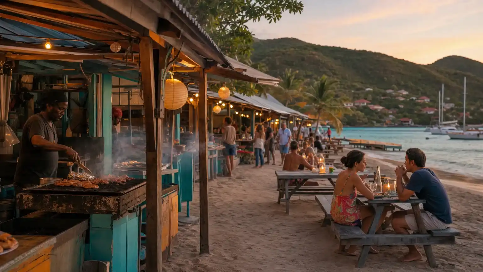 Ribs, chicken and lobster grilling over an open barbecue at a lolo in Grand Case, Saint Martin