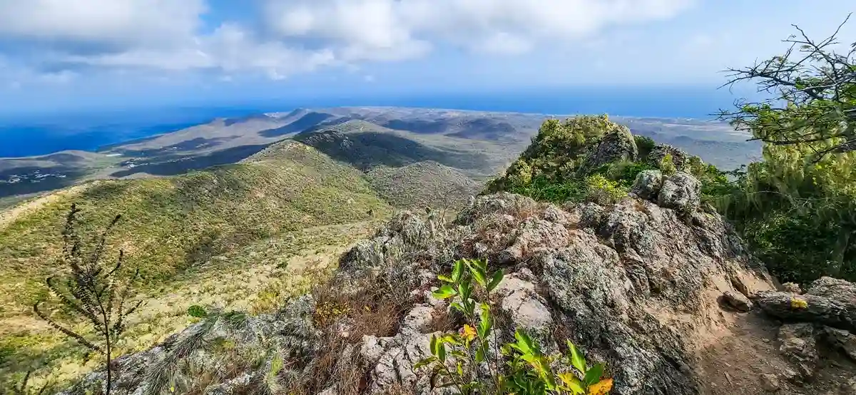 View from the summit of Mount Christoffel over the dry hills and cacti of western Curacao