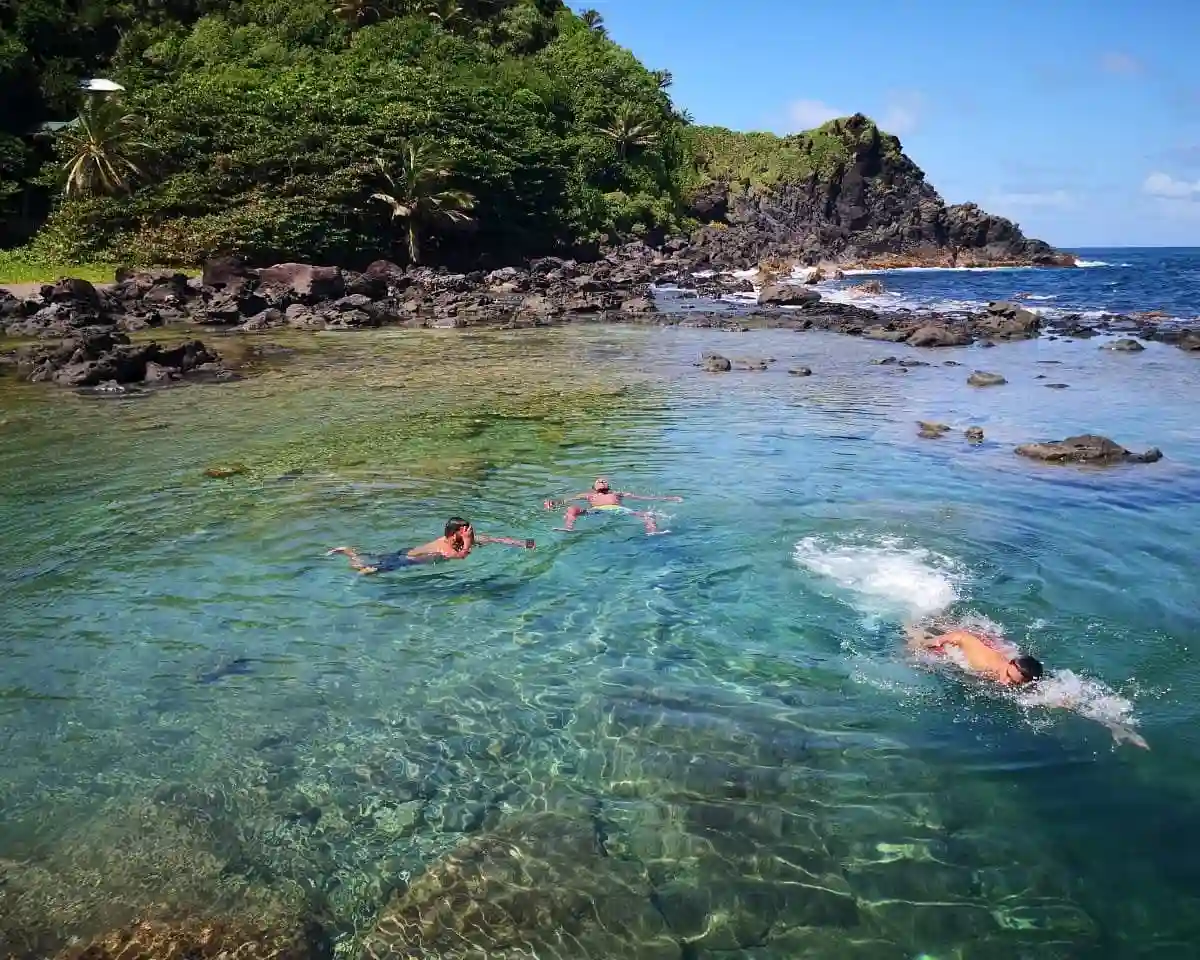 Natural rock pools filled by Atlantic waves at Owia Salt Pond on the windward coast of Saint Vincent