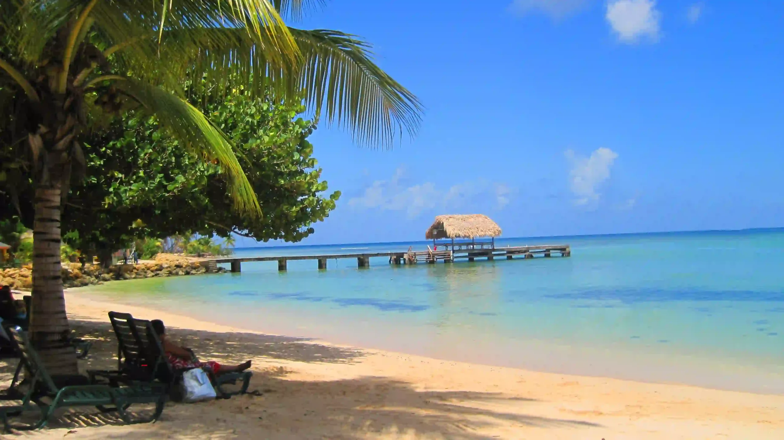 Iconic thatched jetty and turquoise water at Pigeon Point beach, Tobago