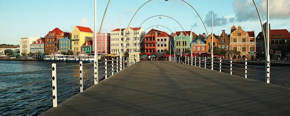 The floating Queen Emma pontoon bridge crossing St. Anna Bay in Willemstad, Curacao