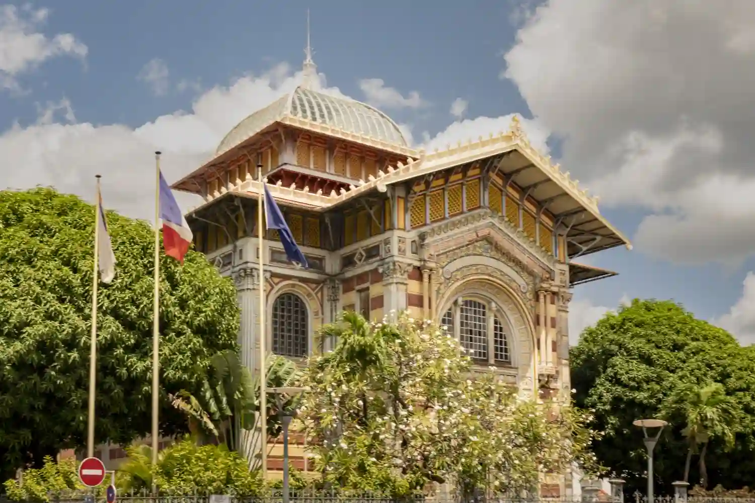 Ornate colorful dome of the Schoelcher Library in Fort-de-France, Martinique