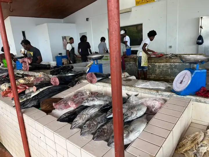 Street food stalls grilling fresh fish at night during Fish Friday in Gouyave, Grenada