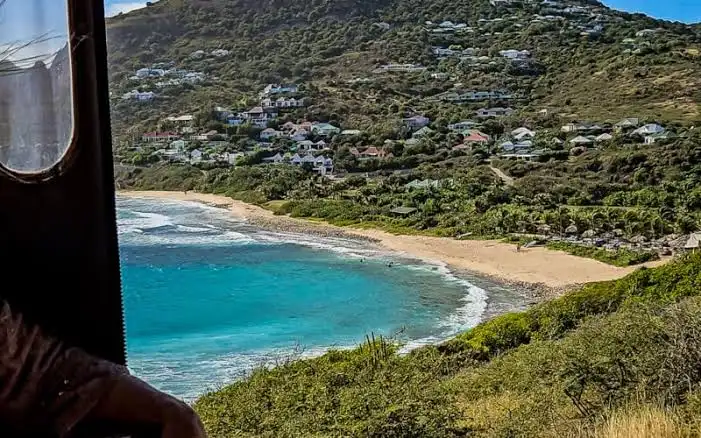 Rugged rocky coastline and crashing waves along the Toiny coast of Saint Barthelemy